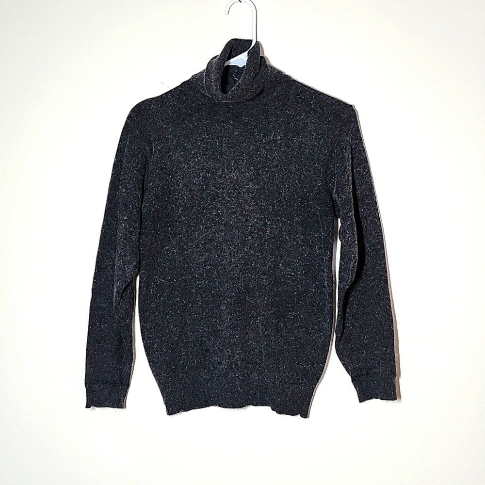 Evan Picone Vintage Hong Kong Luxury Angora Lambswool Gray Turtleneck Sweater Sm
